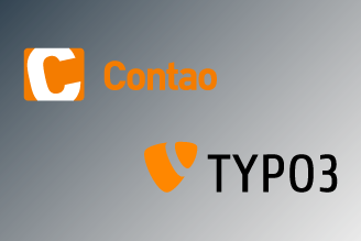 Vergleich der Content-Management-Systeme Contao und Typo3, symbolisiert durch ihre Logos.