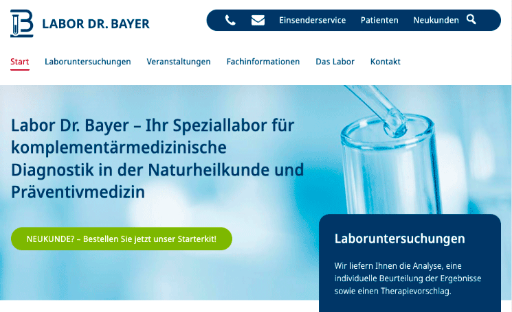 Internetauftritt Labor Dr. Bayer: Design, Programmierung in Contao und Relaunch