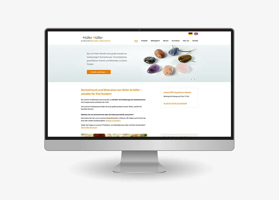 Webseite des Großhändlers Mineralien Hüller: visuelle und technische Umsetzung in Contao